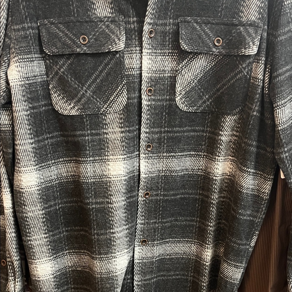 Lucky Brand Black and White Plaid Casual Button Down Flannel Shirt - Picture 4 of 5
